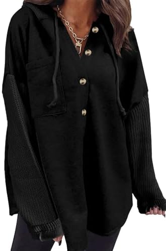 Oversized Sweatshirt for Women Loose Fit Casual Long Sleeve Button Hooded Sweatshirts Hoodies with Pocket