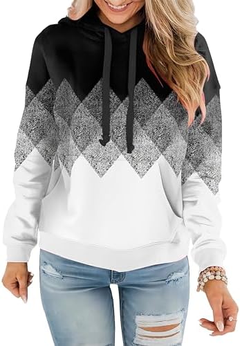 Womens Casual Hoodies Crew Neck Long Sleeve Sweatshirts with Pocket Lightweight Pullover Tops