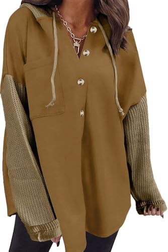 Oversized Sweatshirt for Women Loose Fit Casual Long Sleeve Button Hooded Sweatshirts Hoodies with Pocket