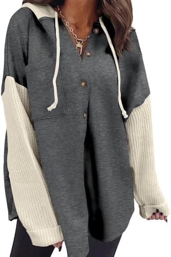 Oversized Sweatshirt for Women Loose Fit Casual Long Sleeve Button Hooded Sweatshirts Hoodies with Pocket