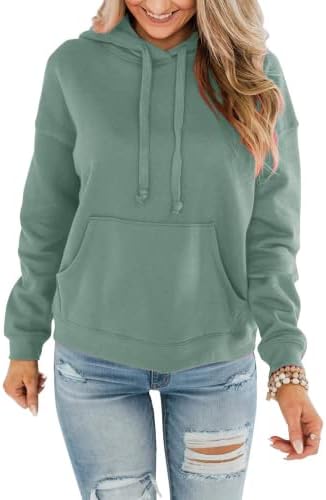 Womens Casual Hoodies Crew Neck Long Sleeve Sweatshirts with Pocket Lightweight Pullover Tops