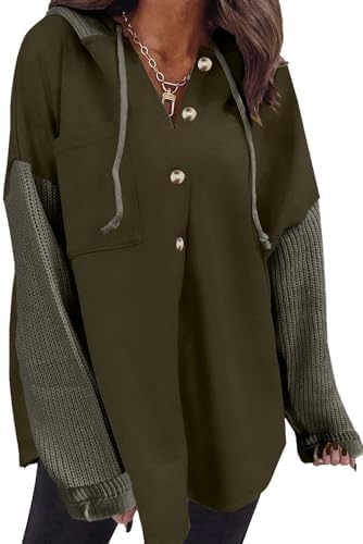 Oversized Sweatshirt for Women Loose Fit Casual Long Sleeve Button Hooded Sweatshirts Hoodies with Pocket