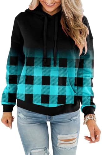 Womens Casual Hoodies Crew Neck Long Sleeve Sweatshirts with Pocket Lightweight Pullover Tops