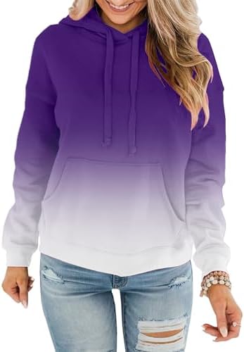 Womens Casual Hoodies Crew Neck Long Sleeve Sweatshirts with Pocket Lightweight Pullover Tops