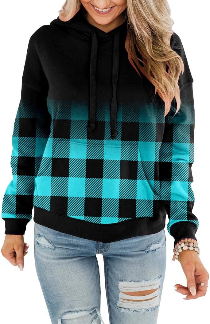 Womens Casual Hoodies Crew Neck Long Sleeve Sweatshirts with Pocket Lightweight Pullover Tops