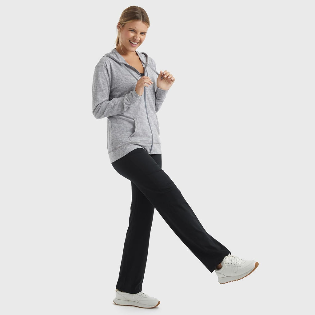 Women’s Slub Knit Full-Zip Hoodie, Textured Cotton Zip-Up T-Shirt Hoodie for Women
