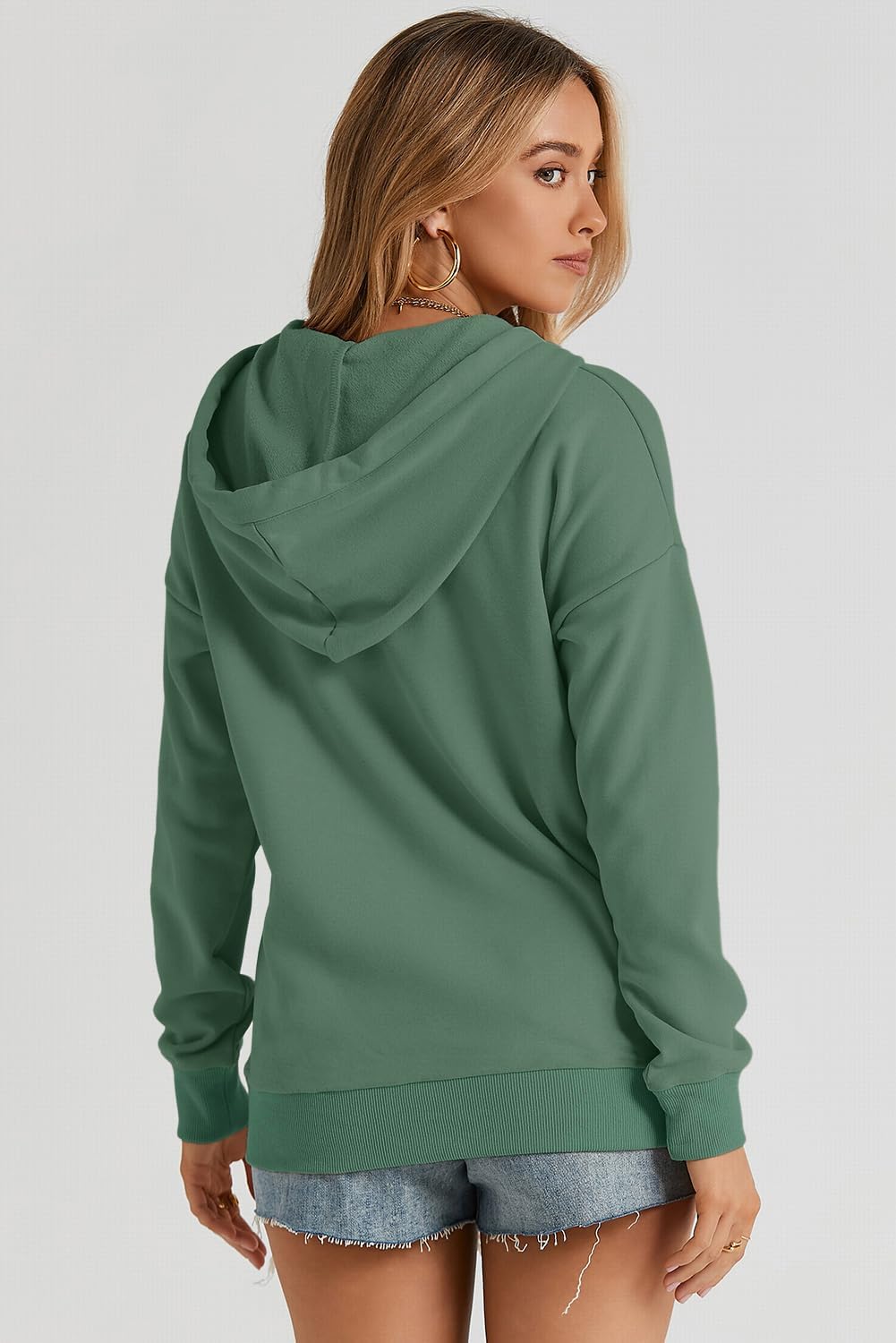 Womens 2025 Hoodies Button Collar Drawstring Hooded Pullover Sweatshirt Casual Long Sleeve Tops Shirts