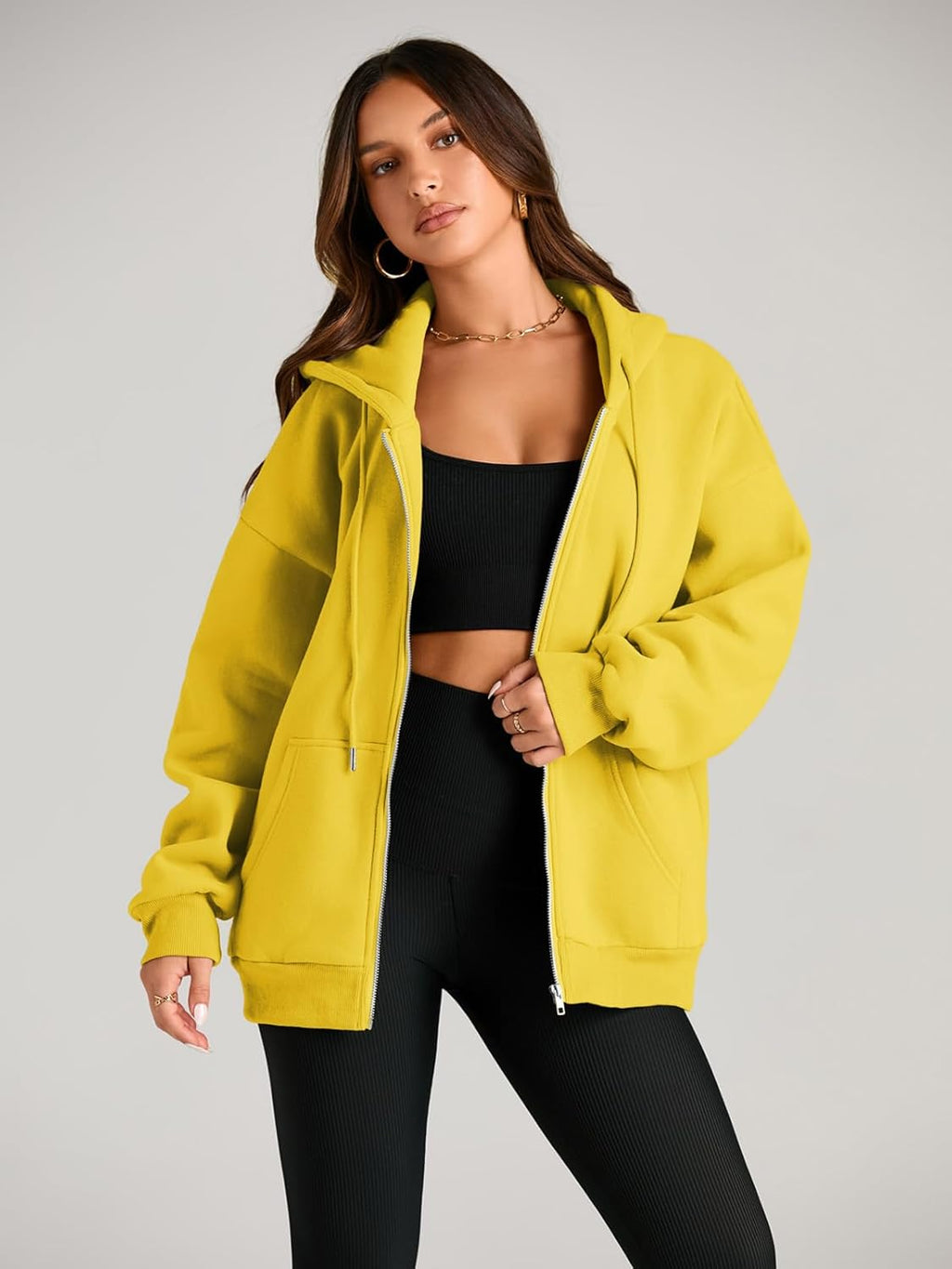 Women's Drawstring Zip Up Cute Hoodies Fall Jacket Oversized Casual Sweatshirts with Pocket
