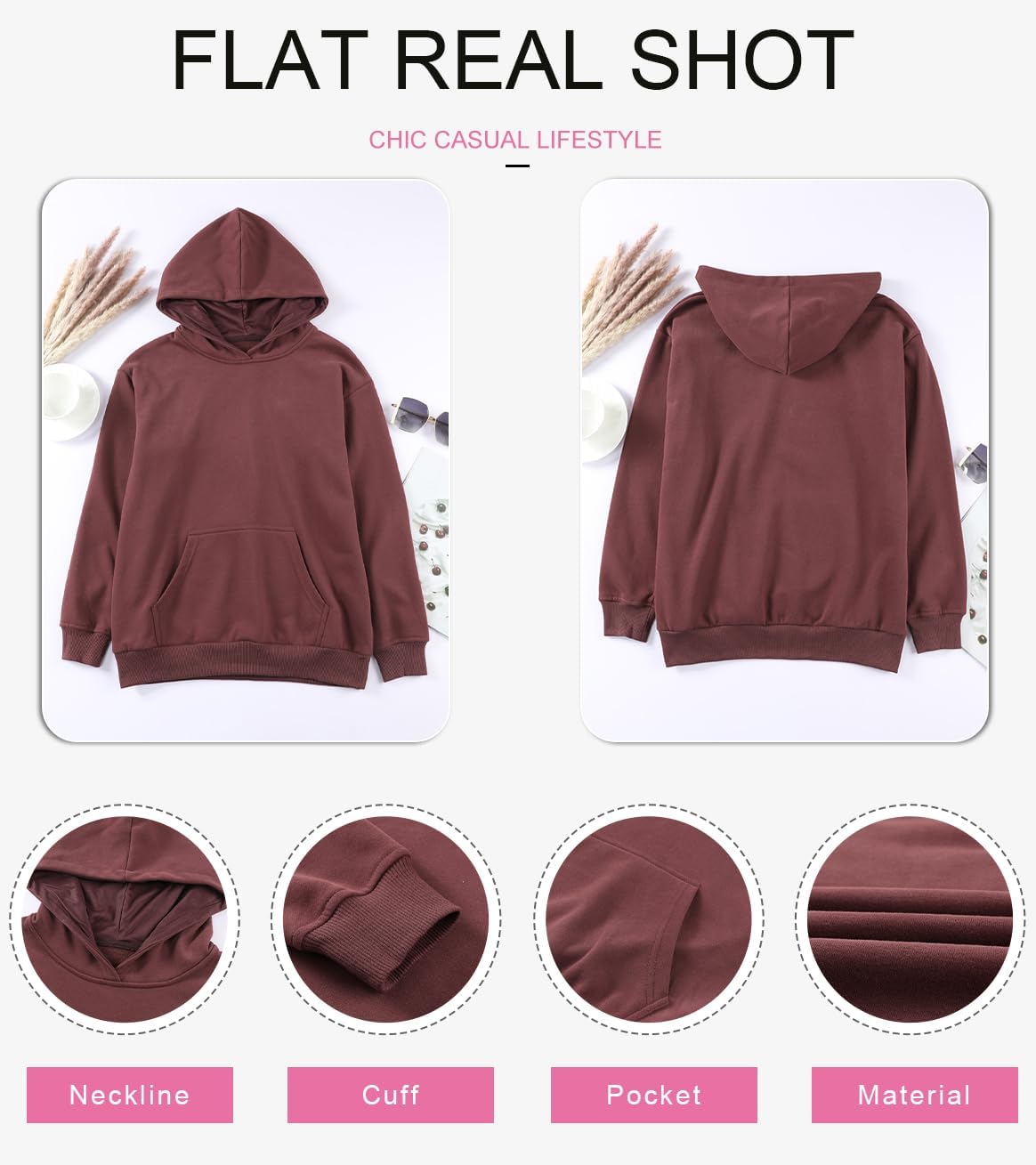 Women's Casual Hoodies Long Sleeve Solid Lightweight Pullover Tops Loose Sweatshirt with Pocket