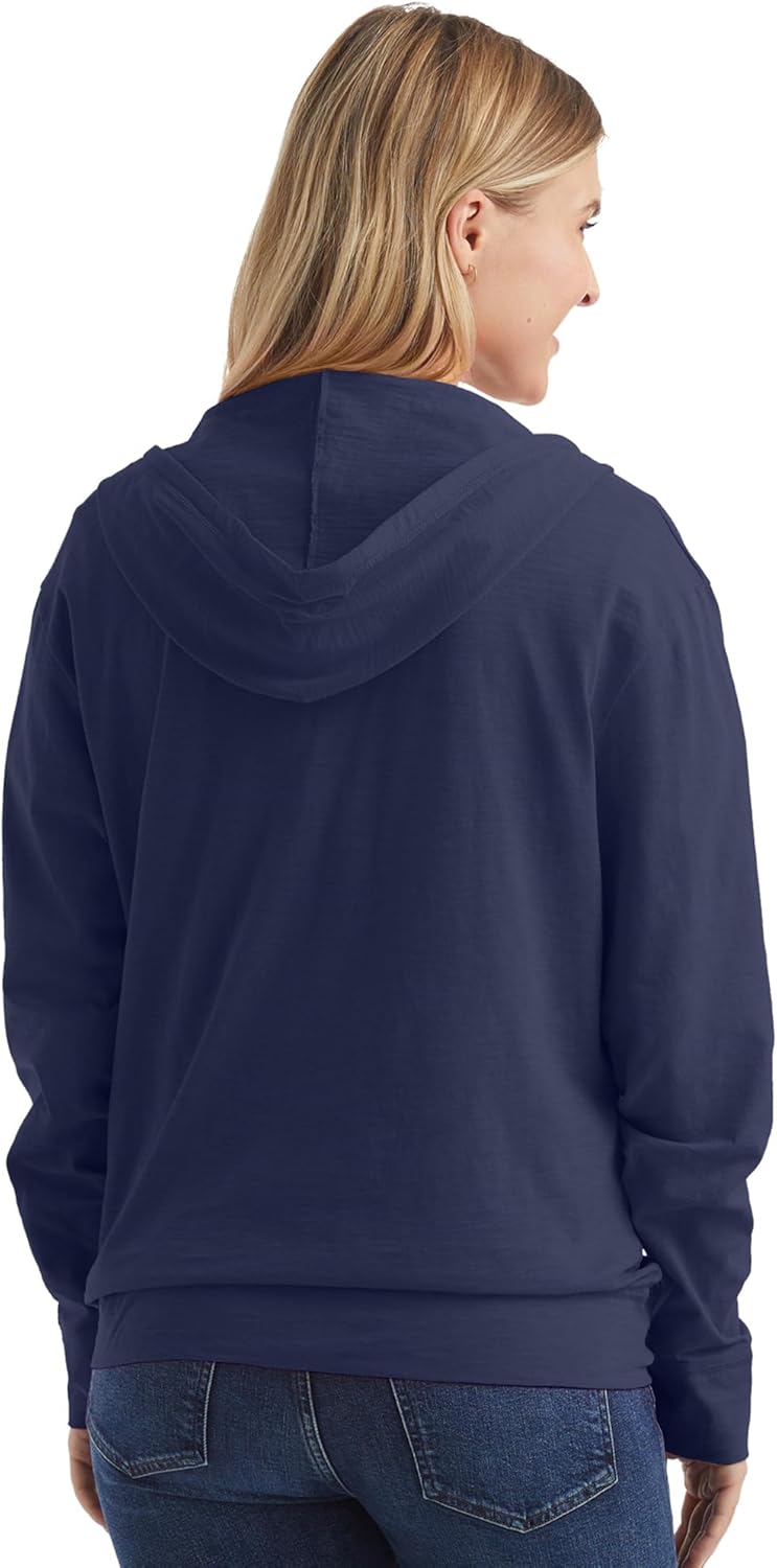 Women’s Slub Knit Full-Zip Hoodie, Textured Cotton Zip-Up T-Shirt Hoodie for Women