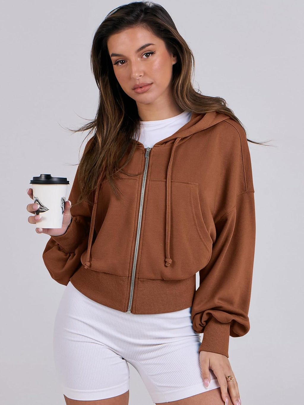 Womens Zip Up Hoodies Cropped Sweatshirts Casual Comfy Cute Zip Jackets Fashion Trendy Fall Outfits 2025 Y2K Clothes