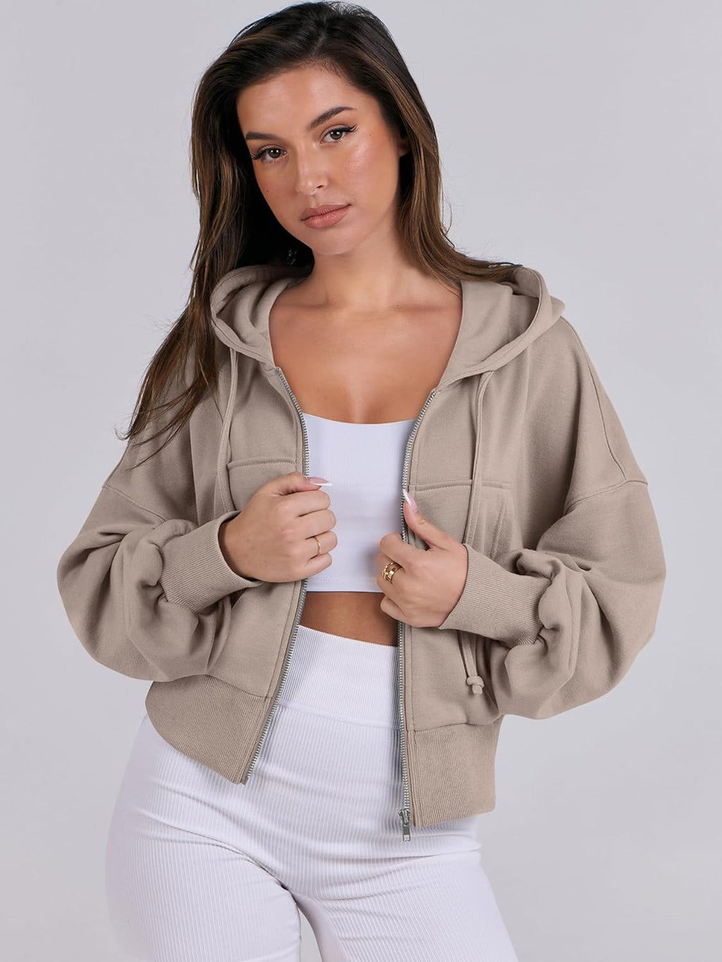 Womens Zip Up Hoodies Cropped Sweatshirts Casual Comfy Cute Zip Jackets Fashion Trendy Fall Outfits 2025 Y2K Clothes