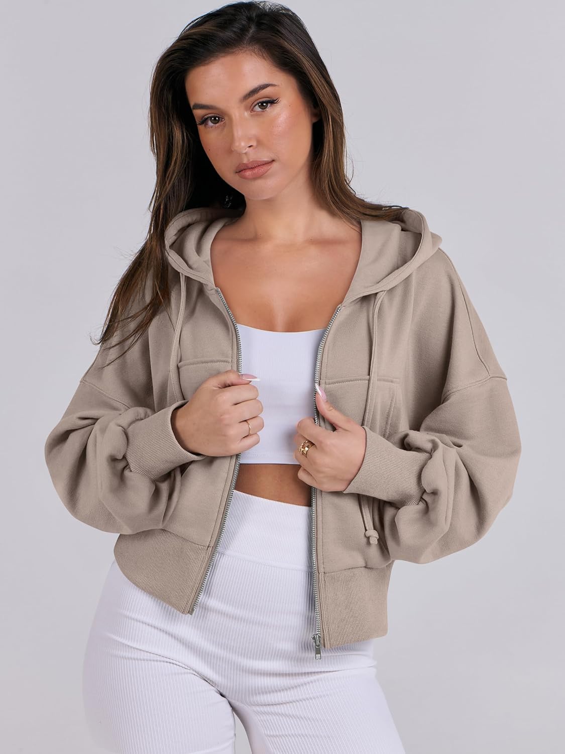 Womens Zip Up Hoodies Cropped Sweatshirts Casual Comfy Cute Zip Jackets Fashion Trendy Fall Outfits 2025 Y2K Clothes