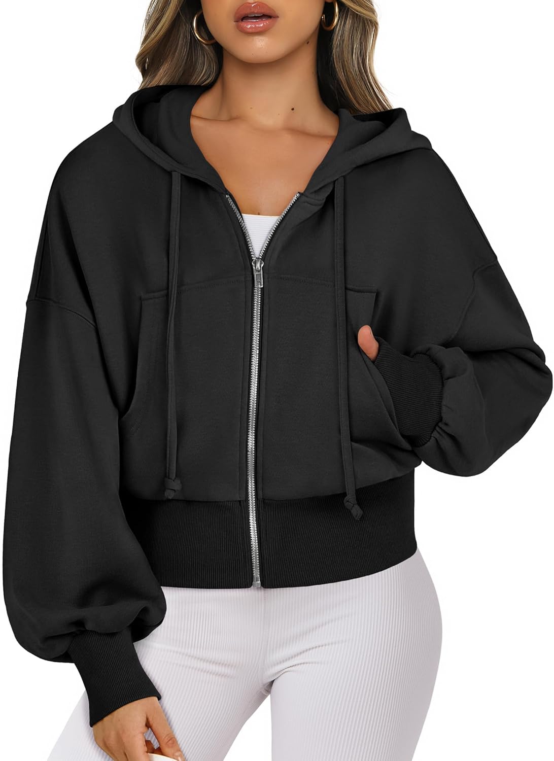 Womens Zip Up Hoodies Cropped Sweatshirts Casual Comfy Cute Zip Jackets Fashion Trendy Fall Outfits 2025 Y2K Clothes