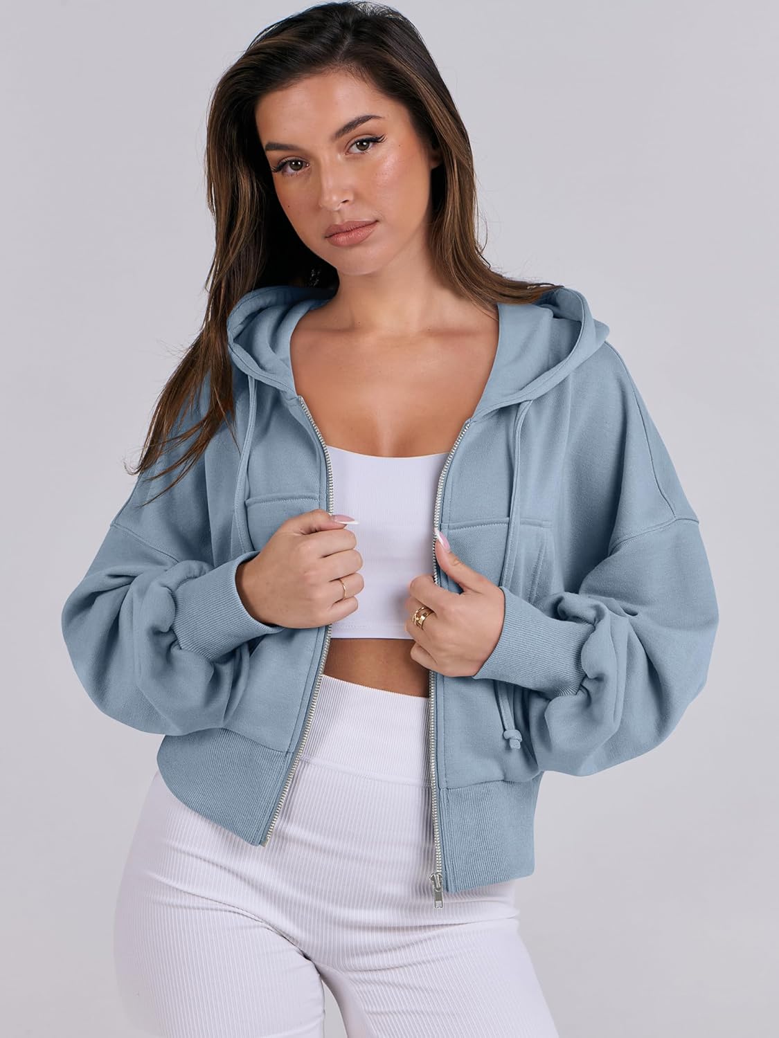 Womens Zip Up Hoodies Cropped Sweatshirts Casual Comfy Cute Zip Jackets Fashion Trendy Fall Outfits 2025 Y2K Clothes