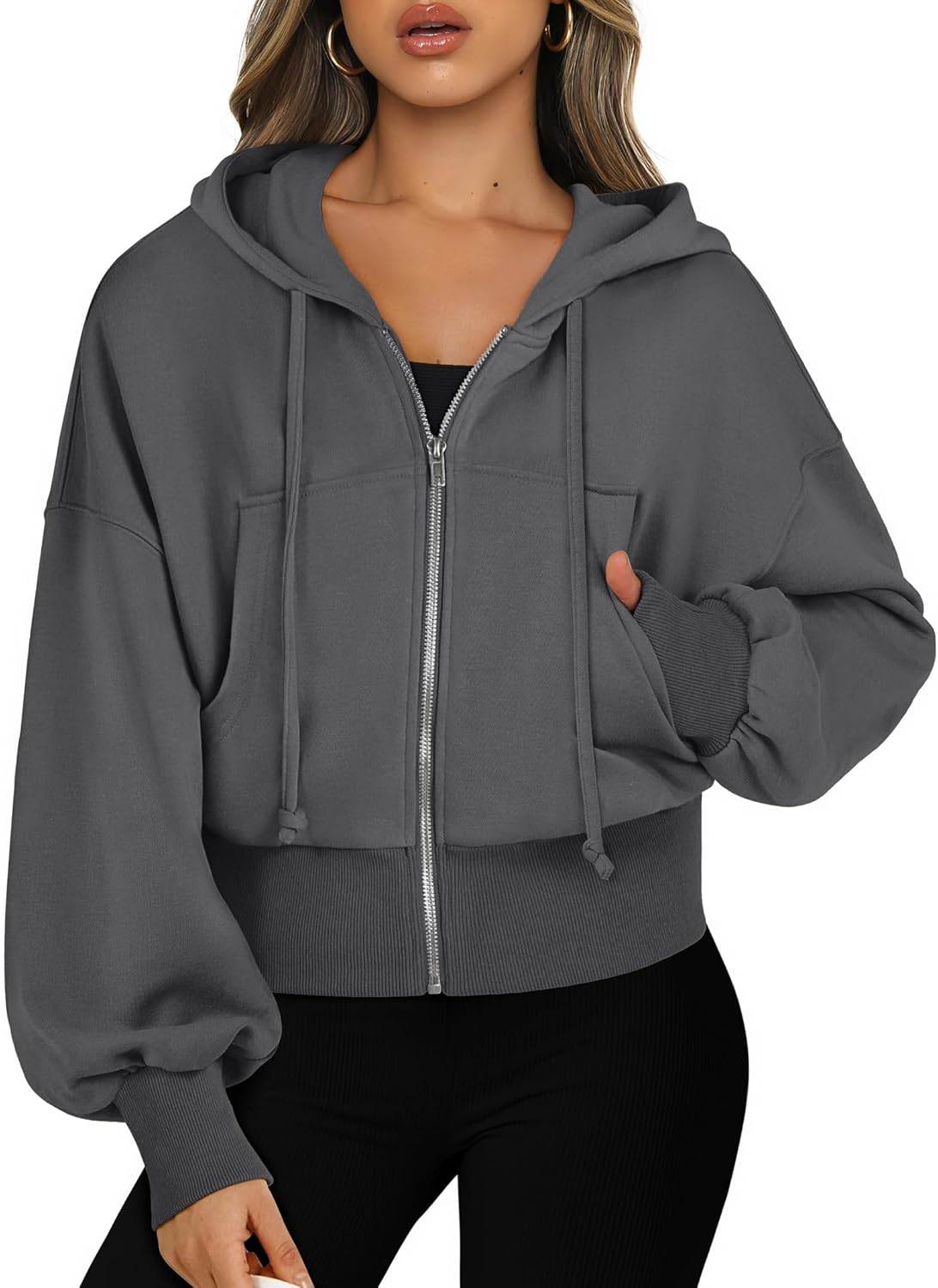Womens Zip Up Hoodies Cropped Sweatshirts Casual Comfy Cute Zip Jackets Fashion Trendy Fall Outfits 2025 Y2K Clothes