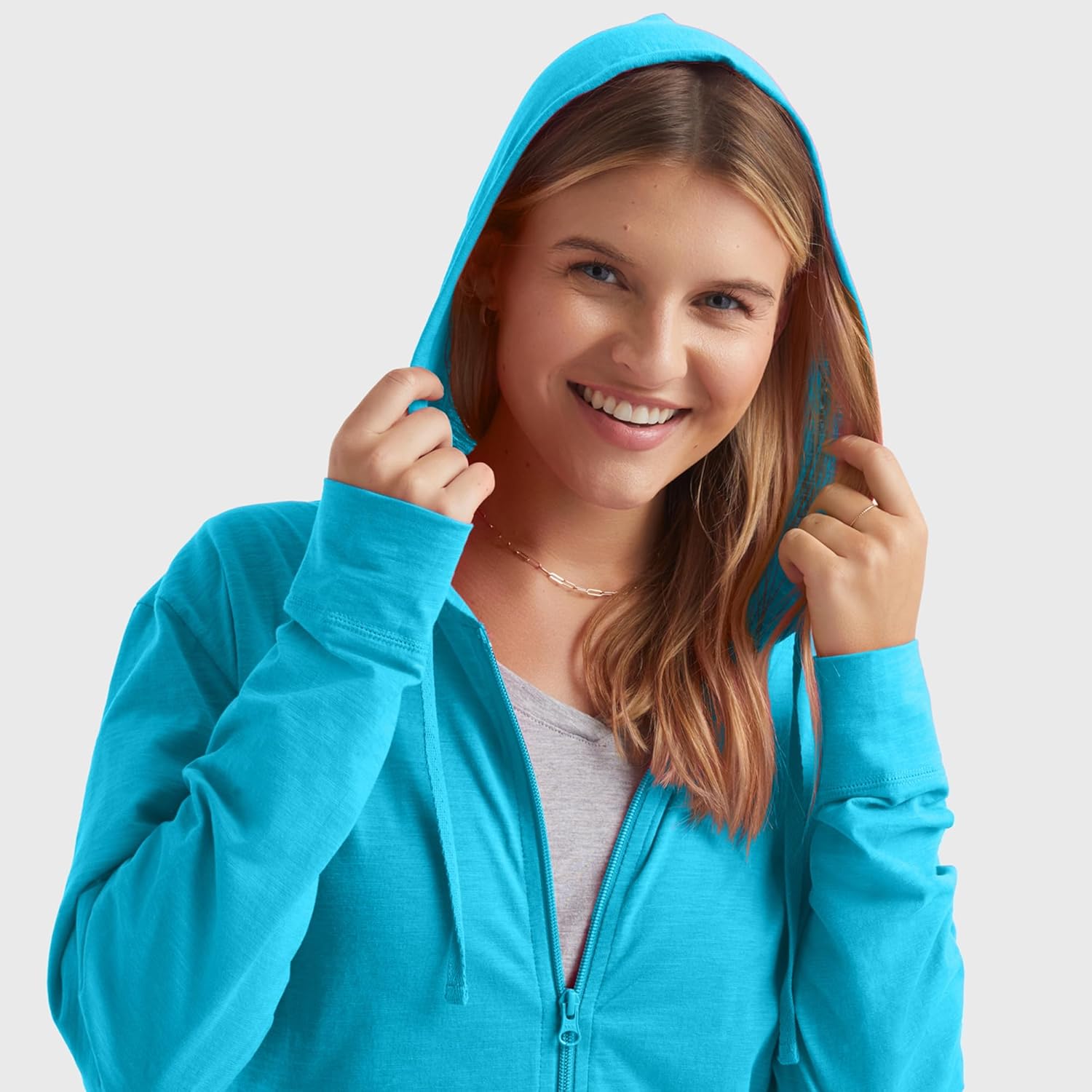 Women’s Slub Knit Full-Zip Hoodie, Textured Cotton Zip-Up T-Shirt Hoodie for Women