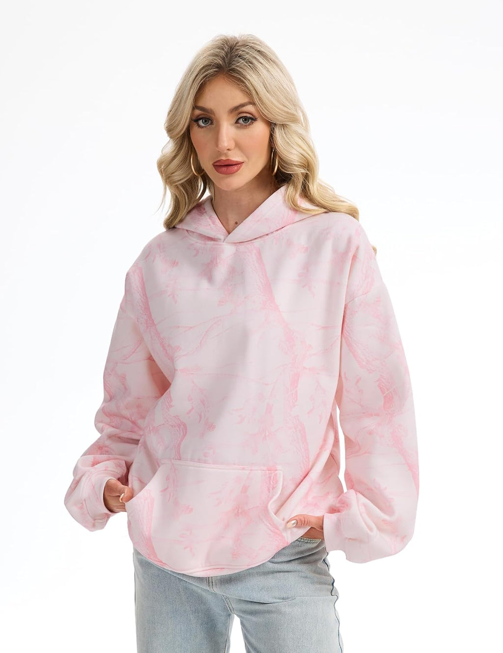 Womens Camo Hoodies Maple Leaf Print Oversized Hooded Sweatshirt Fleece Pullover Sweatshirts Long Sleeve with Pocket