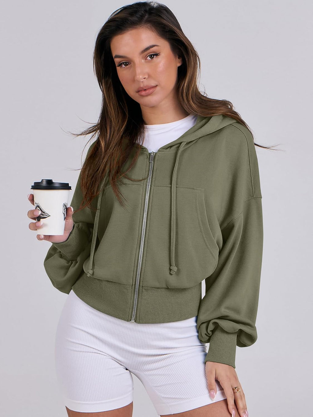 Womens Zip Up Hoodies Cropped Sweatshirts Casual Comfy Cute Zip Jackets Fashion Trendy Fall Outfits 2025 Y2K Clothes