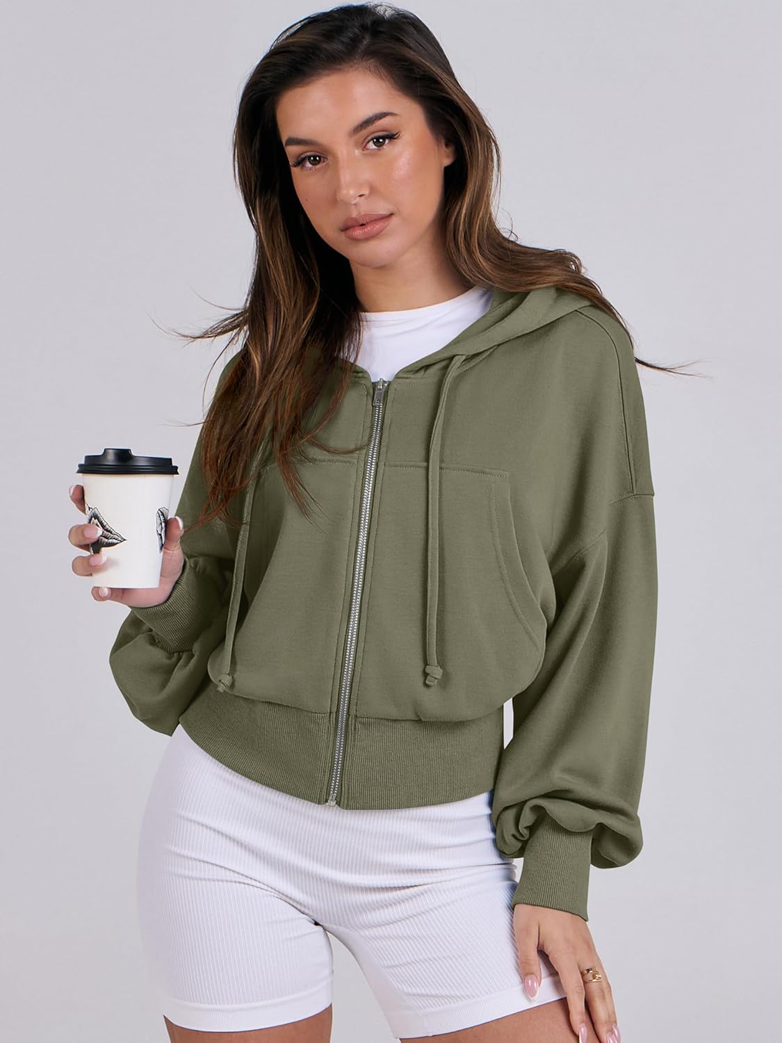 Womens Zip Up Hoodies Cropped Sweatshirts Casual Comfy Cute Zip Jackets Fashion Trendy Fall Outfits 2025 Y2K Clothes