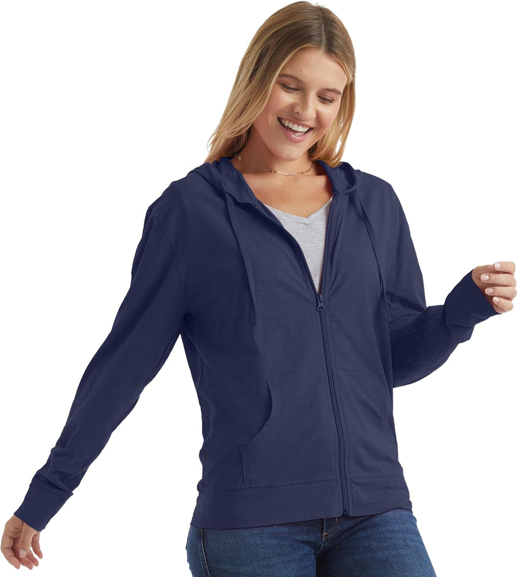 Women’s Slub Knit Full-Zip Hoodie, Textured Cotton Zip-Up T-Shirt Hoodie for Women
