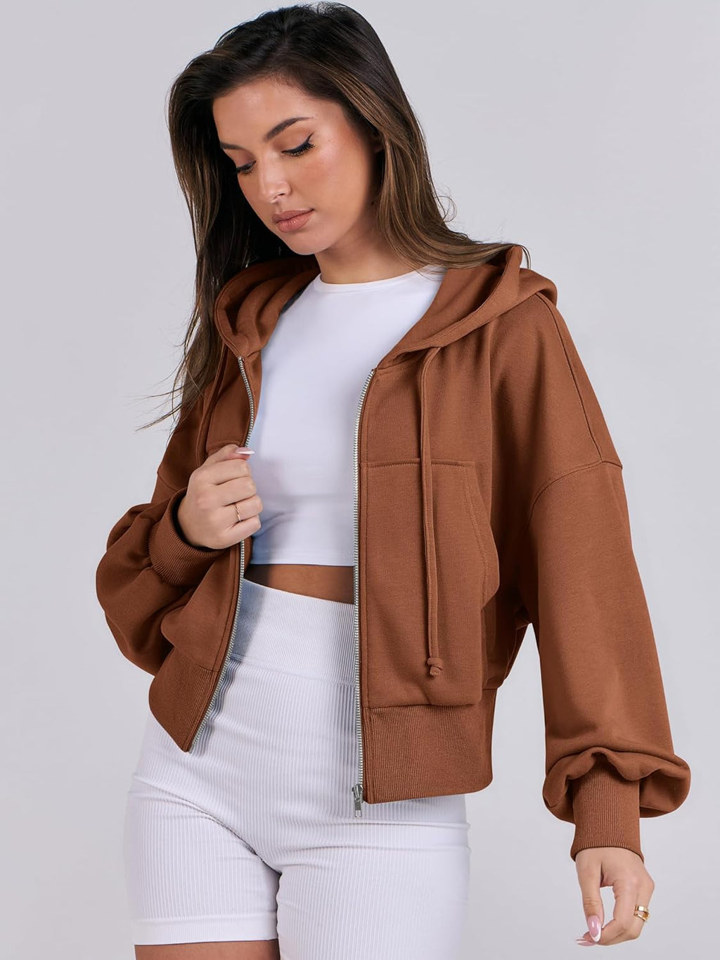 Womens Zip Up Hoodies Cropped Sweatshirts Casual Comfy Cute Zip Jackets Fashion Trendy Fall Outfits 2025 Y2K Clothes