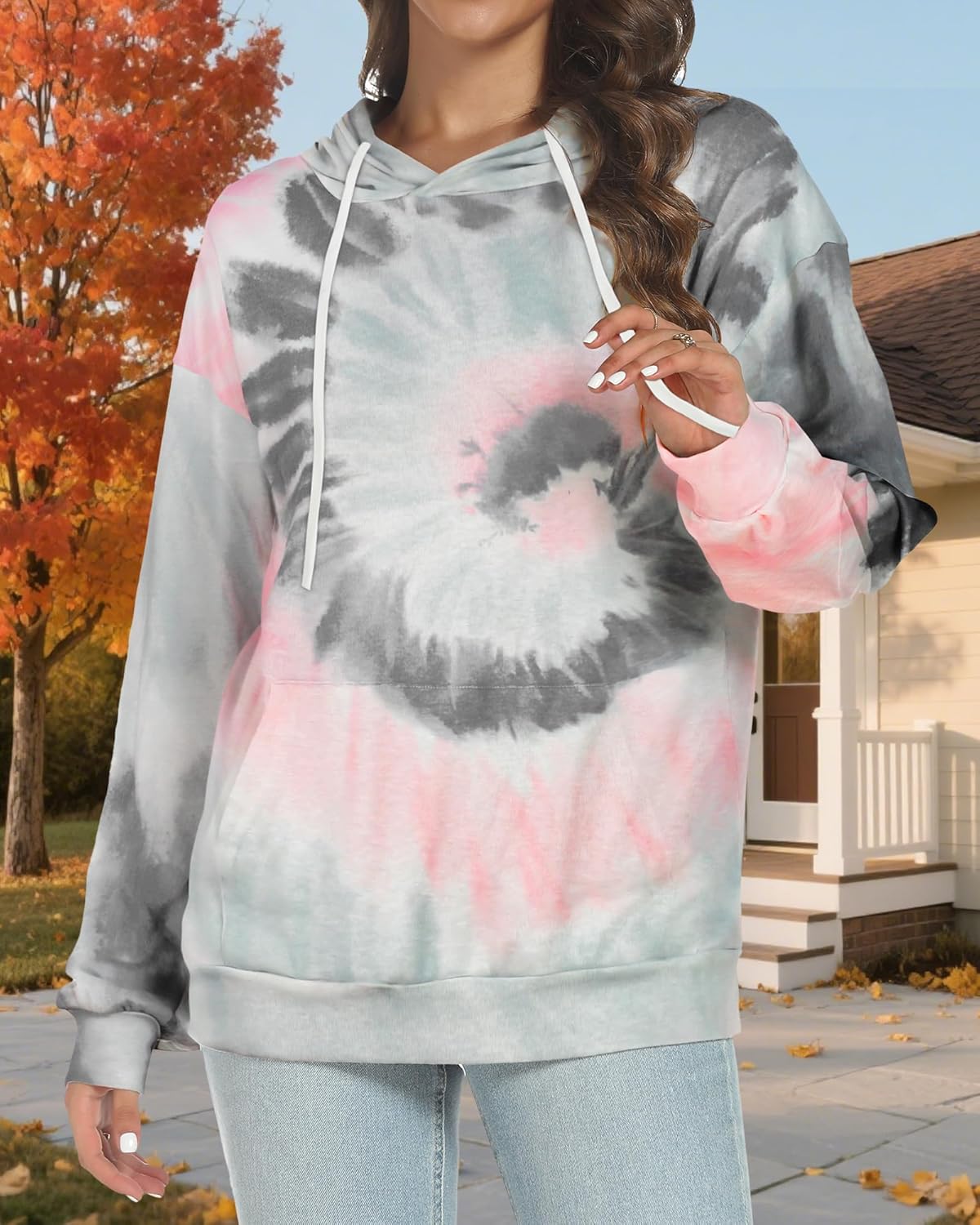 Women's Hoodies Long Sleeve Sweatshirts Drawstring Pullover Tops with Pocket Casual Loose Blouses Tunic