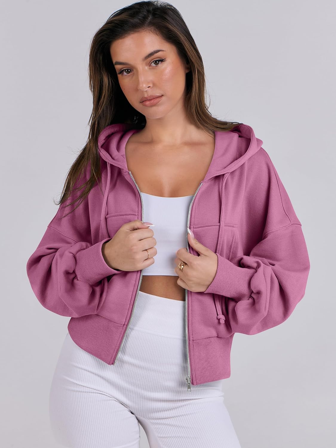 Womens Zip Up Hoodies Cropped Sweatshirts Casual Comfy Cute Zip Jackets Fashion Trendy Fall Outfits 2025 Y2K Clothes