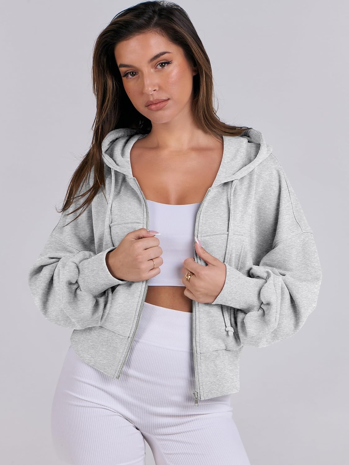 Womens Zip Up Hoodies Cropped Sweatshirts Casual Comfy Cute Zip Jackets Fashion Trendy Fall Outfits 2025 Y2K Clothes