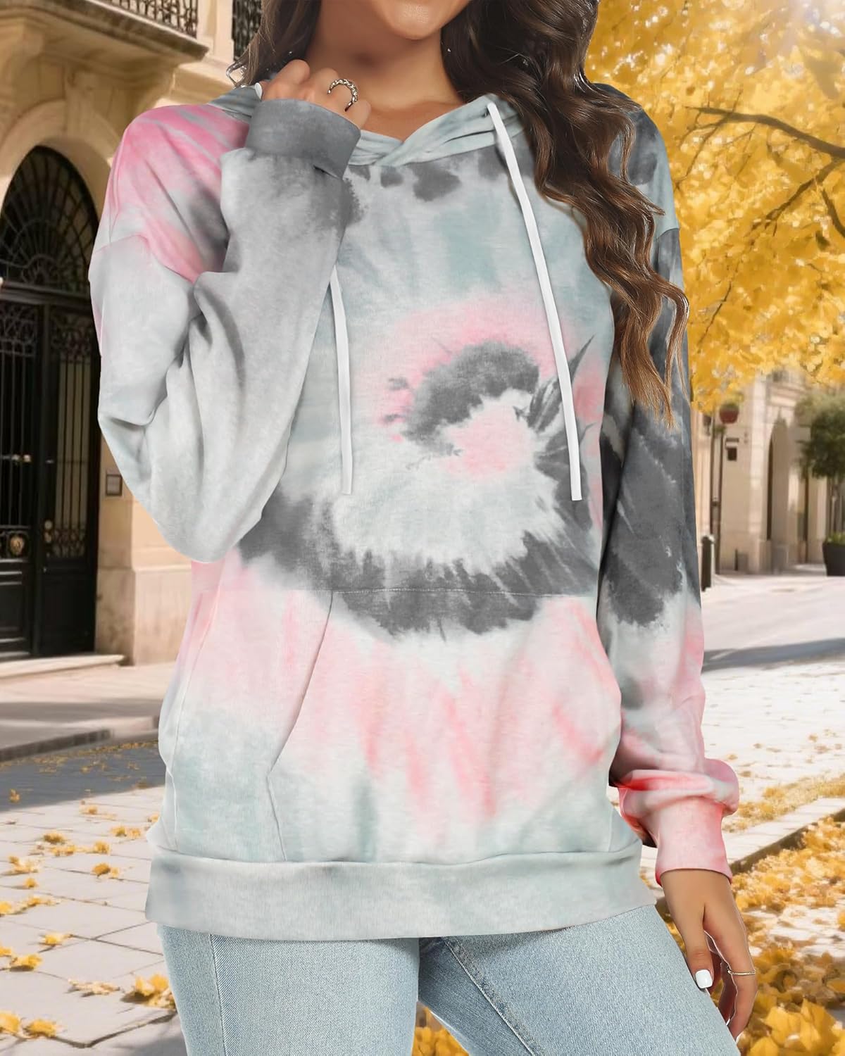 Women's Hoodies Long Sleeve Sweatshirts Drawstring Pullover Tops with Pocket Casual Loose Blouses Tunic