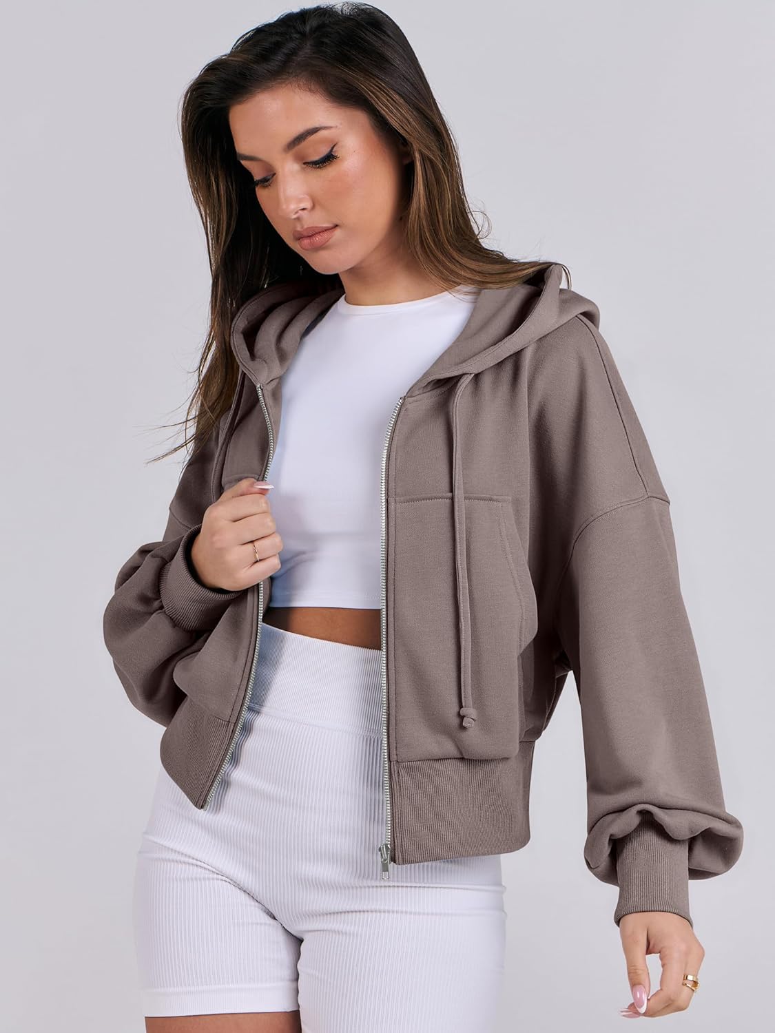 Womens Zip Up Hoodies Cropped Sweatshirts Casual Comfy Cute Zip Jackets Fashion Trendy Fall Outfits 2025 Y2K Clothes