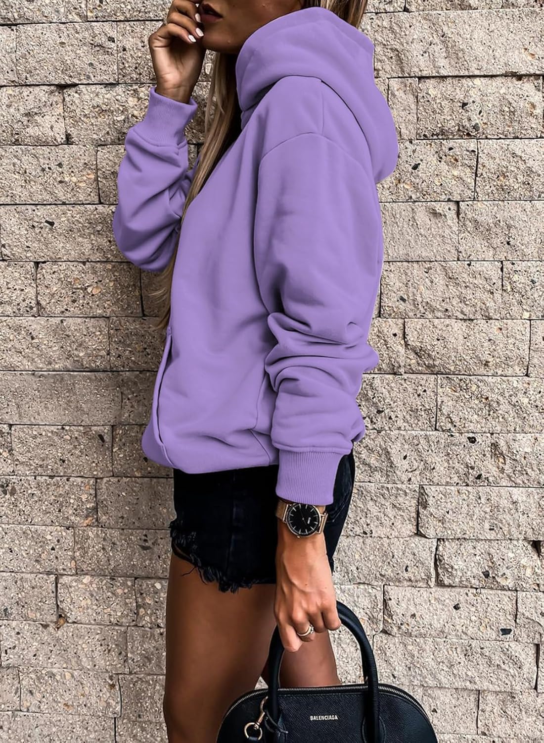 Women's Casual Hoodies Long Sleeve Solid Lightweight Pullover Tops Loose Sweatshirt with Pocket