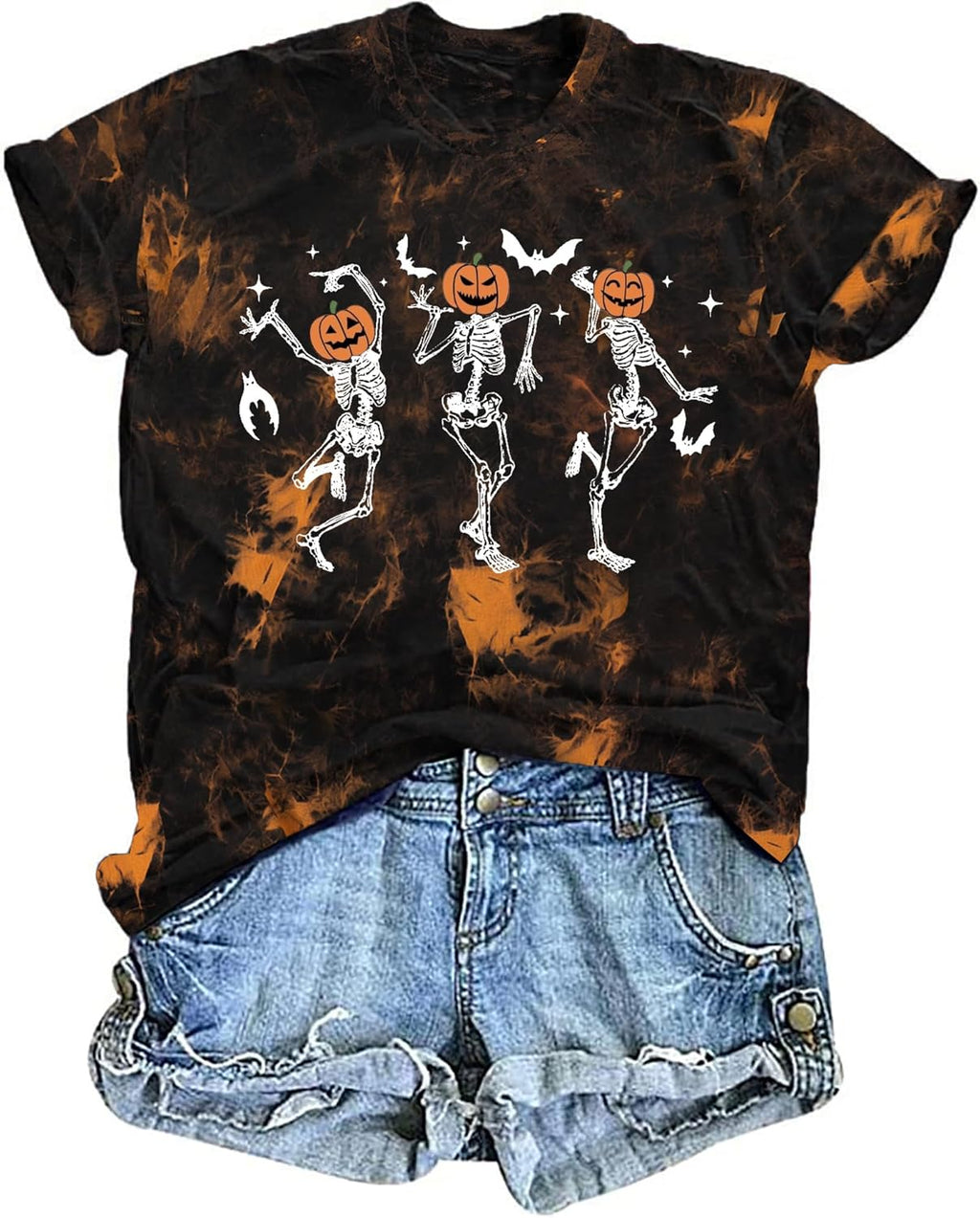 Dancing Skeleton Shirt for Women Happy Halloween T-Shirt Funny Skeleton Graphic Tees Tops Blouse Gift