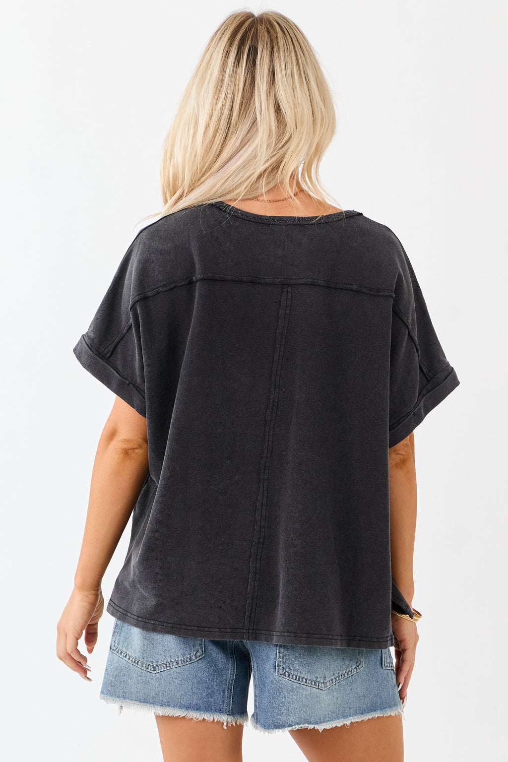 Charcoal Mineral Wash Short Sleeve Cotton Top